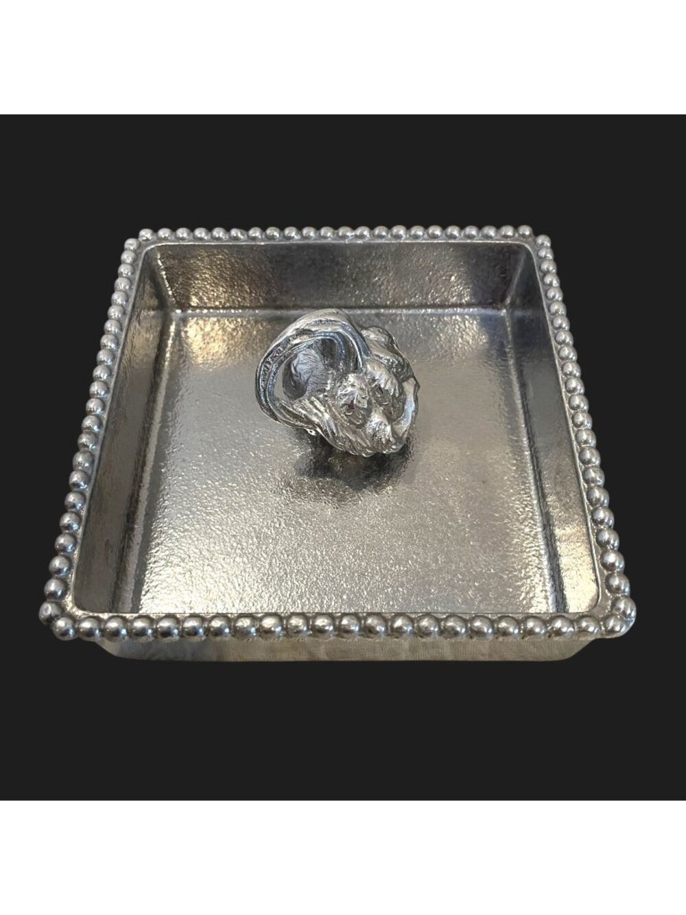 Mariposa Recycled Aluminum Beaded Square Tray with Decorative Weight Accent - Ha